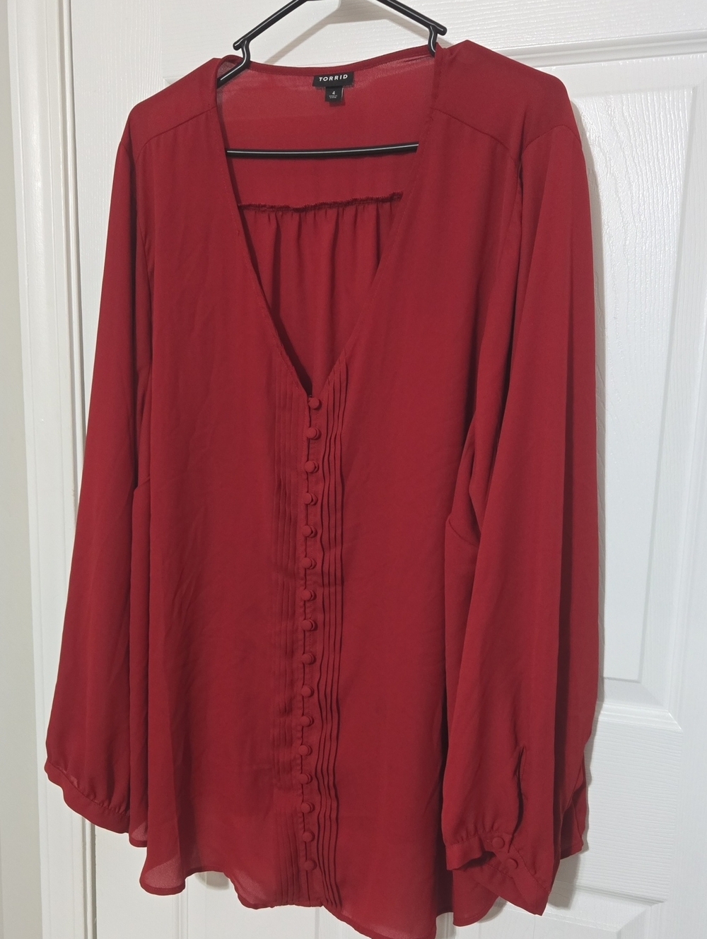 torrid deep red long sleeve button-front blouse